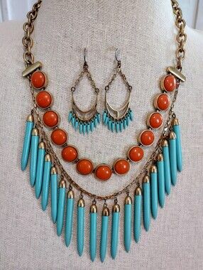 Retired Lucky Brand Bib Necklace With Matching Earrings